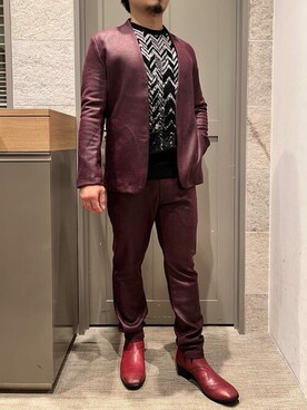 「アイテム（ドレスシューズ、レッド系）」を使った、TORNADO MART_officialさん（メンズ・169cm）の秋コーディネート