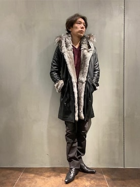 「アイテム（デニムパンツ、レッド系）」を使った、TORNADO MART_officialさん（メンズ・174cm）の秋コーディネート