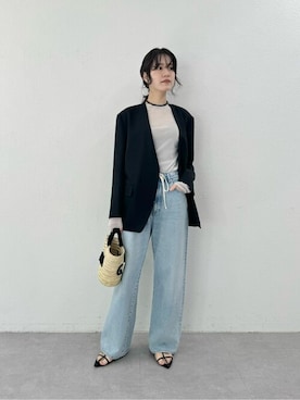 「24ssトレンド」｜「アイテム（ノーカラージャケット）」を使った、wgkatoさん（レディース・167cm）の冬コーディネート