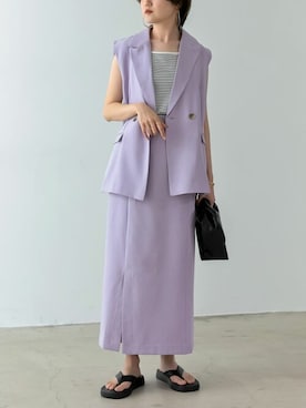 「アイテム（ベスト、パープル系）」を使った、reedit_officialさん（レディース・162cm）の春コーディネート