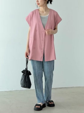 「リエディ」｜「アイテム（ノーカラージャケット）」を使った、reedit_officialさん（レディース・162cm）の夏コーディネート