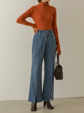 「MEISM（ミズム）の[販売枚数5万枚突破！]指穴リブニットタートルネックトップス（ニット/セーター）」を使った、reedit_officialさん（レディース・162cm）の秋コーディネート