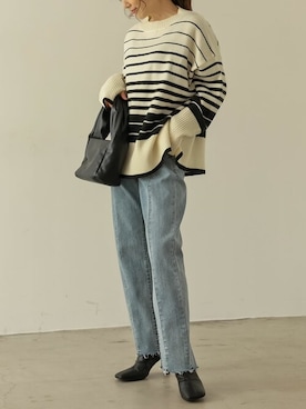 「Re:EDIT（リエディ）のアイテム（デニムパンツ）」を使った、reedit_officialさん（レディース・162cm）の秋コーディネート