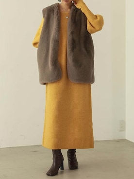 reedit_officialさんの「[金子麻貴さん着用][2023A/W COLLECTION]ミドルフェイクファーベスト」を使ったコーディネート