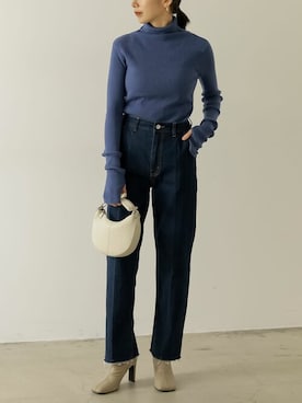 「MEISM（ミズム）の[販売枚数5万枚突破！]指穴リブニットタートルネックトップス（ニット/セーター）」を使った、reedit_officialさん（レディース・162cm）の秋コーディネート