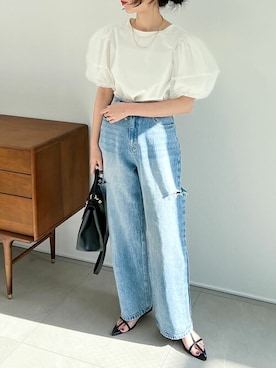 「Re:EDIT（リエディ）のアイテム（デニムパンツ）」を使った、reedit_officialさん（レディース・158cm）の春コーディネート