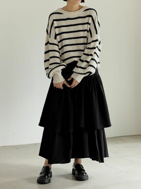 「Re:EDIT（リエディ）の選べるクルーネックorボトルネック畦編みニットトップス」を使った、reedit_officialさんのコーディネート