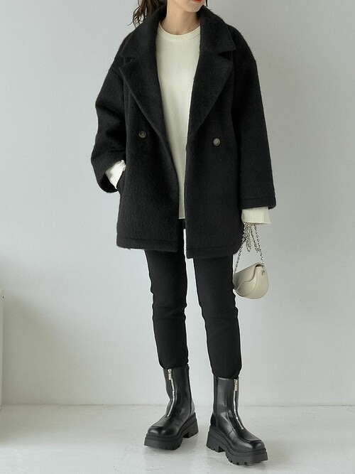 低身長サイズ有]フェイクウールシャギーダブルテーラード