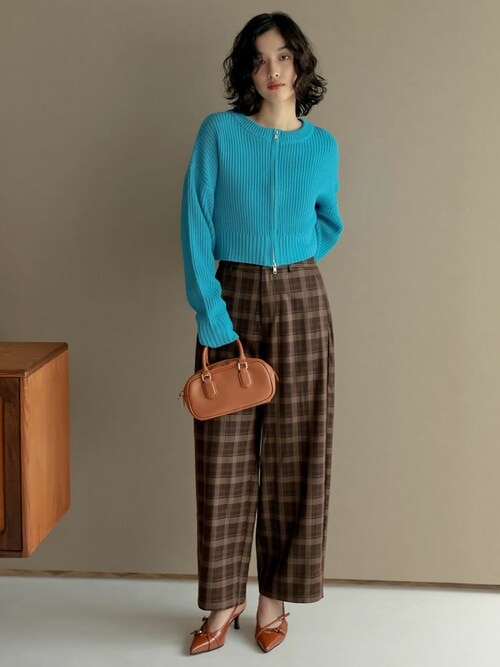 セール】ダブルジップショート丈ニットカーディガン