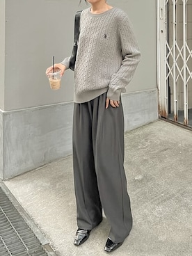 「ケーブルニット」｜「アイテム（スラックス）」を使った、reedit_officialさん（レディース・163cm）の秋コーディネート