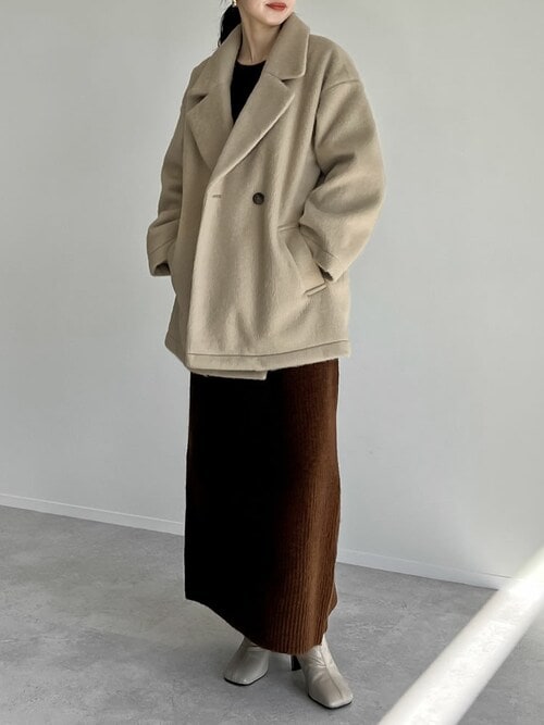 低身長サイズ有]フェイクウールシャギーダブルテーラード