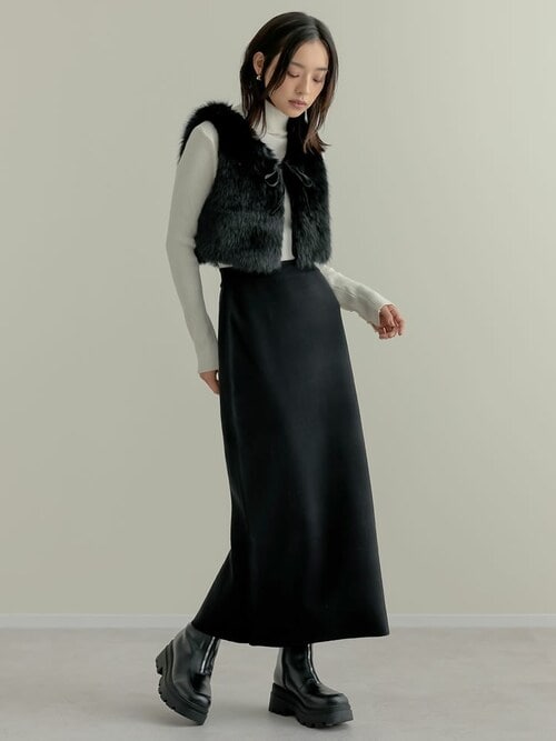 黒 フェイクファー付き ダウンベスト MMMM ダウンベスト ベスト フェイクファースタンドベスト メンズ