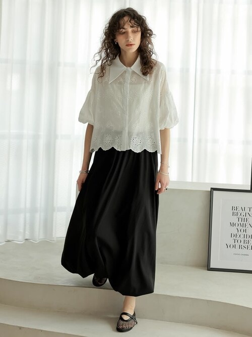 25AW☆直営店CELINE コットンツイル スカート RJ04S0668.04DB コットンギャザースカート(ミモレ丈スカート) | al'aise