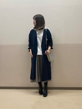 「COMME CA ISM（コムサイズム）のアイテム（ノーカラーコート）」を使った、COMME CA ISM STAFFさん（レディース・153cm）の冬コーディネート