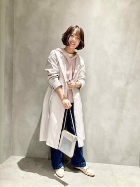 「COMME CA ISM（コムサイズム）のアイテム（ノーカラーコート）」を使った、COMME CA ISM STAFFさん（レディース・158cm）の春コーディネート