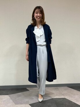 「COMME CA ISM（コムサイズム）のアイテム（ノーカラーコート）」を使った、COMME CA ISM STAFFさん（レディース・163cm）の春コーディネート