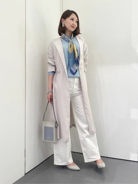 「COMME CA ISM（コムサイズム）のアイテム（ノーカラーコート）」を使った、COMME CA ISM STAFFさん（レディース・157cm）の春コーディネート