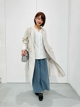 「COMME CA ISM（コムサイズム）のアイテム（ノーカラーコート）」を使った、COMME CA ISM STAFFさん（レディース・159cm）の春コーディネート