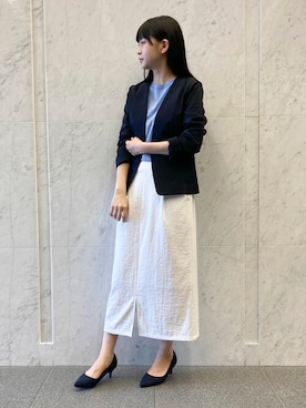 「COMME CA ISM（コムサイズム）のアイテム（ノーカラージャケット）」を使った、COMME CA ISM STAFFさん（レディース・163cm）の夏コーディネート