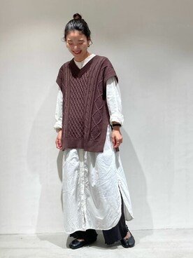 「COMME CA ISM（コムサイズム）のアイテム（シャツワンピース）」を使った、COMME CA ISM STAFFさん（レディース・151cm）の秋コーディネート