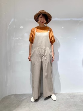 「ペーパーハット」｜「アイテム（オールインワン・サロペット）」を使った、COMME CA ISM STAFFさん（レディース・161cm）の夏コーディネート