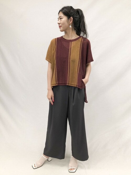 セール】ストライプ ホールガーメント 和紙 ニットTシャツ