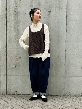 「ONIGIRI（オニギリ）のアイテム（トップス）」を使った、COMME CA ISM STAFFさん（レディース・151cm）の秋コーディネート