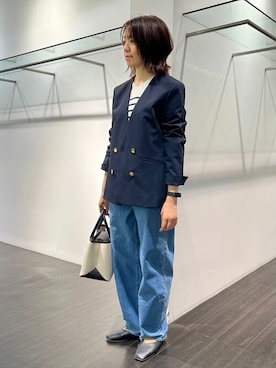 「COMME CA ISM（コムサイズム）のアイテム（ノーカラージャケット）」を使った、COMME CA ISM STAFFさん（レディース・162cm）の秋コーディネート