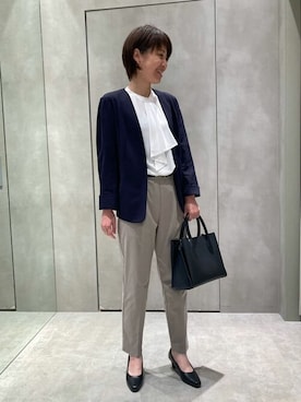 「COMME CA ISM（コムサイズム）のアイテム（ノーカラージャケット）」を使った、COMME CA ISM STAFFさん（レディース・164cm）の夏コーディネート