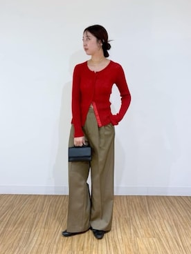 「Drawing Numbers（ドローイング ナンバーズ）の【Drawing Numbers】シアーリブスナップカーディガン（ニット/セーター、レッド系）」を使った、gotoさん（レディース・171cm）の夏コーディネート