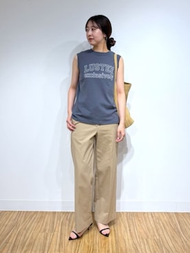 「Whim Gazette（ウィムガゼット）の＜インフルエンサーコラボカラーあり＞【Hoaw.】ストラップサンダル（サンダル、ブラック系）」を使った、gotoさん（レディース・171cm）の夏コーディネート