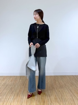 「Whim Gazette（ウィムガゼット）のルーズデニムパンツ/セットアップ可（デニムパンツ、ブルー系）」を使った、gotoさん（レディース・171cm）の秋コーディネート