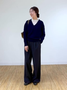 「Drawing Numbers（ドローイング ナンバーズ）の【Drawing Numbers】センタープレスワイドパンツ（スラックス、ブルー系）」を使った、gotoさん（レディース・171cm）の秋コーディネート