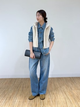 「Whim Gazette（ウィムガゼット）のムートンフードジレ（ベスト、ホワイト系）」を使った、gotoさん（レディース・171cm）の秋コーディネート