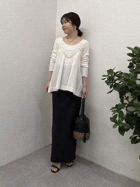 「GALLARDAGALANTE（ガリャルダガランテ）の【Dhritië】ケミカルレースキャミソール（シャツ/ブラウス、ホワイト系）」を使った、AYUMIさん（レディース・148cm）の春コーディネート