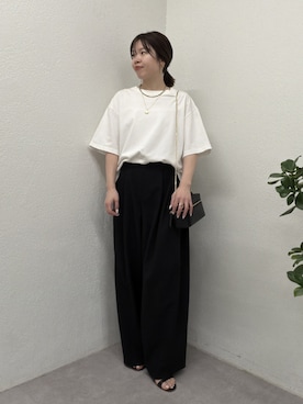 「GALLARDAGALANTE（ガリャルダガランテ）のダブルタックカーブスラックス（その他パンツ、ブラック系）」を使った、AYUMIさん（レディース・148cm）の春コーディネート