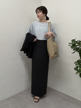 「GALLARDAGALANTE（ガリャルダガランテ）の【3サイズ展開】ストレッチマキシタイトスカート2（スカート、ブラック系）」を使った、AYUMIさん（レディース・148cm）の春コーディネート
