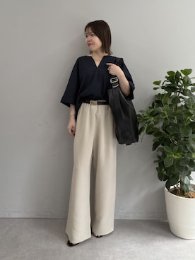 「GALLARDAGALANTE（ガリャルダガランテ）のスキッパーブラウス（シャツ/ブラウス、ブルー系）」を使った、AYUMIさん（レディース・148cm）の春コーディネート