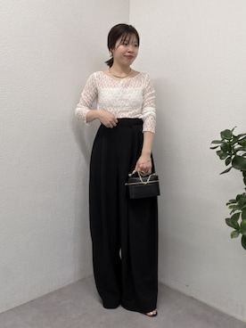「GALLARDAGALANTE（ガリャルダガランテ）のダブルタックカーブスラックス（その他パンツ、ブラック系）」を使った、AYUMIさん（レディース・148cm）の春コーディネート