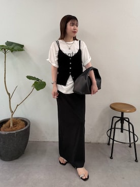 「GALLARDAGALANTE（ガリャルダガランテ）のMENTON Tシャツ（Tシャツ/カットソー、ホワイト系）」を使った、AYUMIさん（レディース・148cm）の夏コーディネート