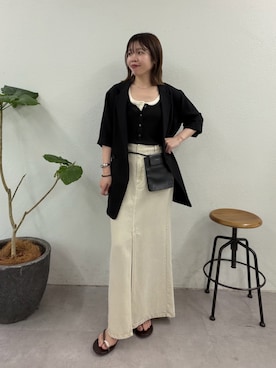 「GALLARDAGALANTE（ガリャルダガランテ）の2WAYヘンリータンクトップ（キャミソール、ブラック系）」を使った、AYUMIさん（レディース・148cm）の夏コーディネート