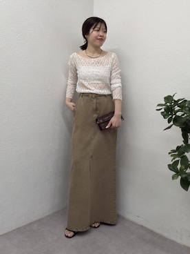 「GALLARDAGALANTE（ガリャルダガランテ）の【La nature linge】NEWレースカットソー（Tシャツ/カットソー、ホワイト系）」を使った、AYUMIさん（レディース・148cm）の春コーディネート