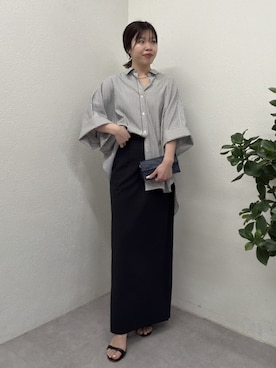 「GALLARDAGALANTE（ガリャルダガランテ）のハーフスリーブシャツ（シャツ/ブラウス、ブルー系）」を使った、AYUMIさん（レディース・148cm）の春コーディネート