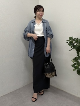 「GALLARDAGALANTE（ガリャルダガランテ）のVレースリブタンク（キャミソール、ホワイト系）」を使った、AYUMIさん（レディース・148cm）の春コーディネート