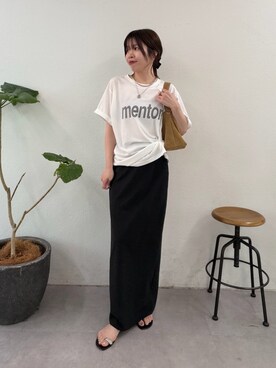 「GALLARDAGALANTE（ガリャルダガランテ）のMENTON Tシャツ（Tシャツ/カットソー、ホワイト系）」を使った、AYUMIさん（レディース・148cm）の夏コーディネート