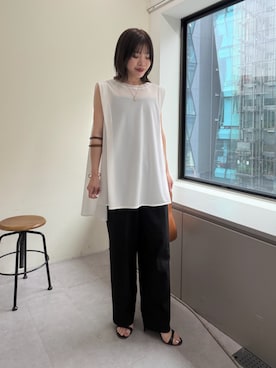 「GALLARDAGALANTE（ガリャルダガランテ）のウッドセットバングル（ブレスレット、ゴールド系）」を使った、AYUMIさん（レディース・148cm）の夏コーディネート