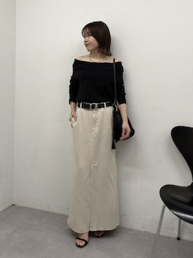 「GALLARDAGALANTE（ガリャルダガランテ）の【セットアップ対応】リヨセルスリットスカート（スカート、ホワイト系）」を使った、AYUMIさん（レディース・148cm）の春コーディネート