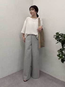 「GALLARDAGALANTE（ガリャルダガランテ）のバックスリットハーフスリーブブラウス（シャツ/ブラウス、ホワイト系）」を使った、AYUMIさん（レディース・148cm）の春コーディネート