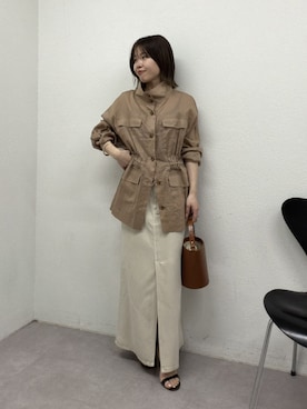 「GALLARDAGALANTE（ガリャルダガランテ）の【WEB限定リバイバル】シアーミリタリージャケット（その他アウター、ブラウン系）」を使った、AYUMIさん（レディース・148cm）の春コーディネート