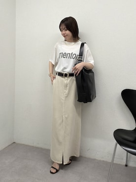 「GALLARDAGALANTE（ガリャルダガランテ）のMENTON Tシャツ（Tシャツ/カットソー、ホワイト系）」を使った、AYUMIさん（レディース・148cm）の春コーディネート